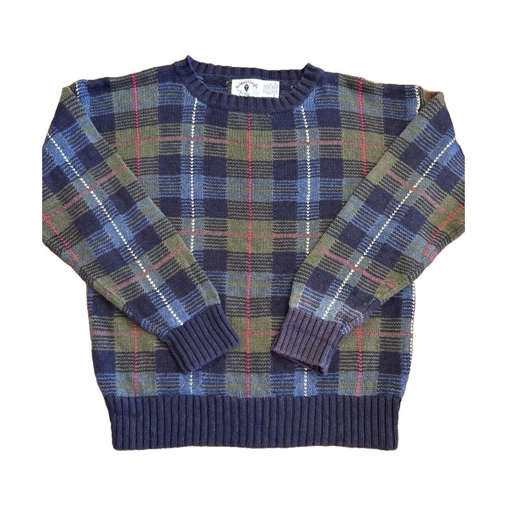 Vintage Kitestrings Plaid Sweater Boys 12/14 Crew Neck Preppy Holiday Party